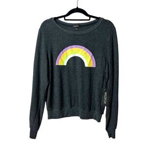 Wildfox Sweatshirt‎ Women’s Large Over The Rain Black Rainbow Long Sleeves NWT
